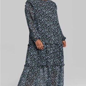Wild Fable Floral Tiered Long Sleeve Midi Dress - Large